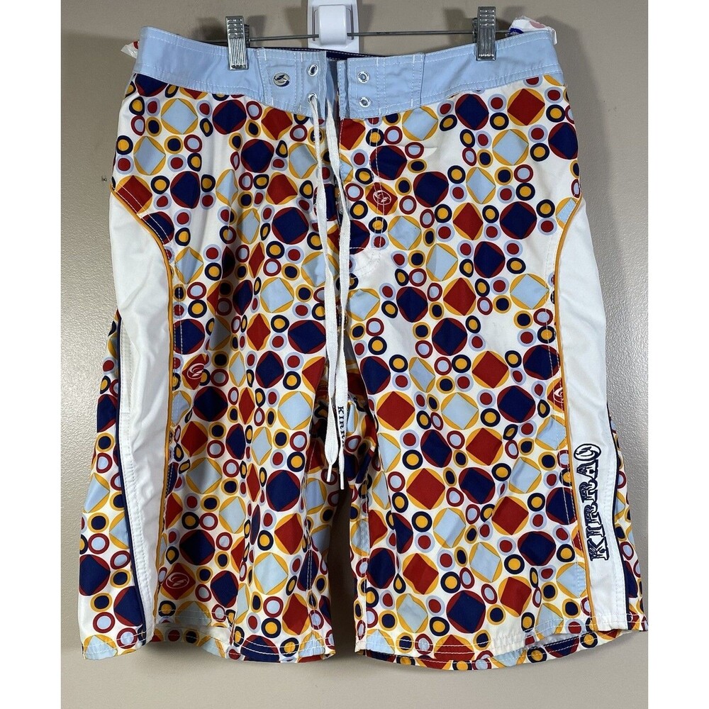 KIRRA Board Shorts Men's 34 Blue White Red Hawaiian Y2k Unlined Swim Trunks